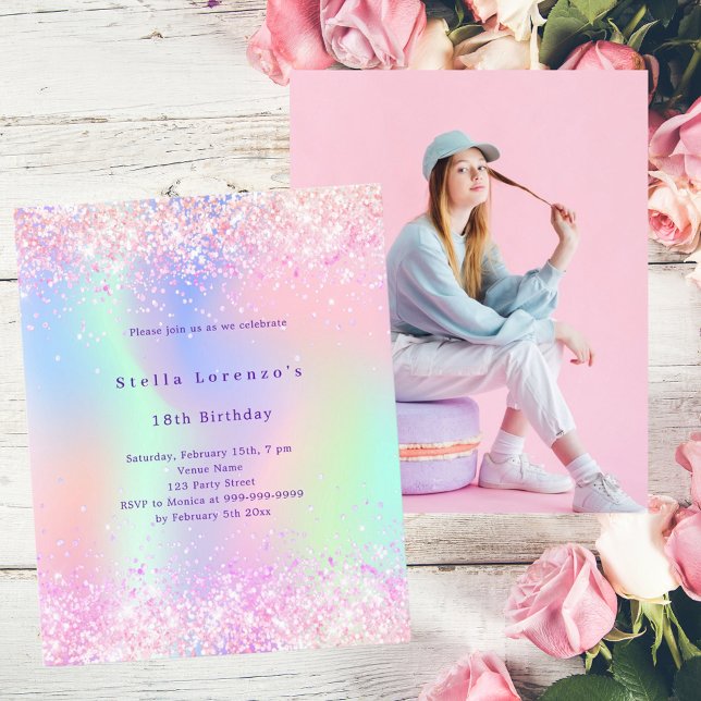 Lámina Foto holográfica rosa invitación para cumpleaños (Subido por el creador)