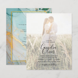 Lámina FOTO INVITACIÓN DE BODA DE Oro Verde azulado LeahG