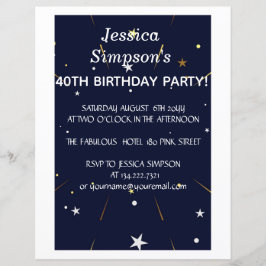 Lámina Foto moderna azul 40 cumpleaños fiesta | Invitació