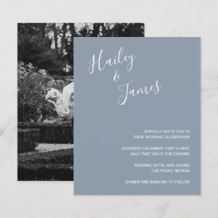 Lámina Foto moderna Dusty Blue Budget Wedding Invitación