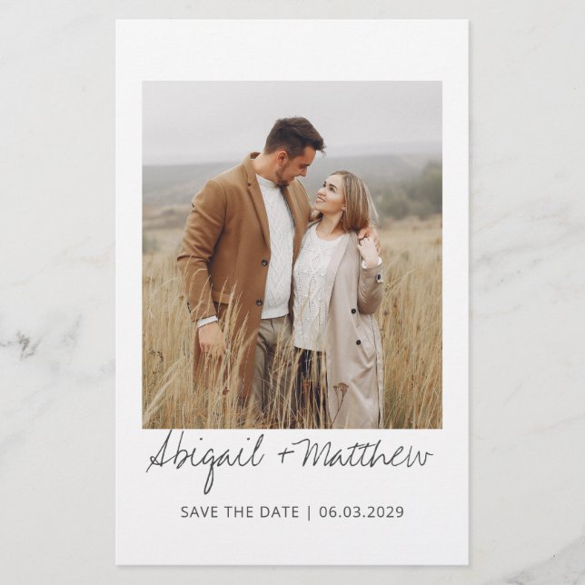 Lámina Foto Moderna Escrita A Mano Guardar La Invitación  (Anverso)