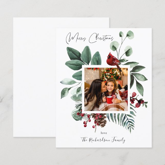 Lámina Foto navideña del cardenal de presupuesto Bird & P (Anverso / Reverso)