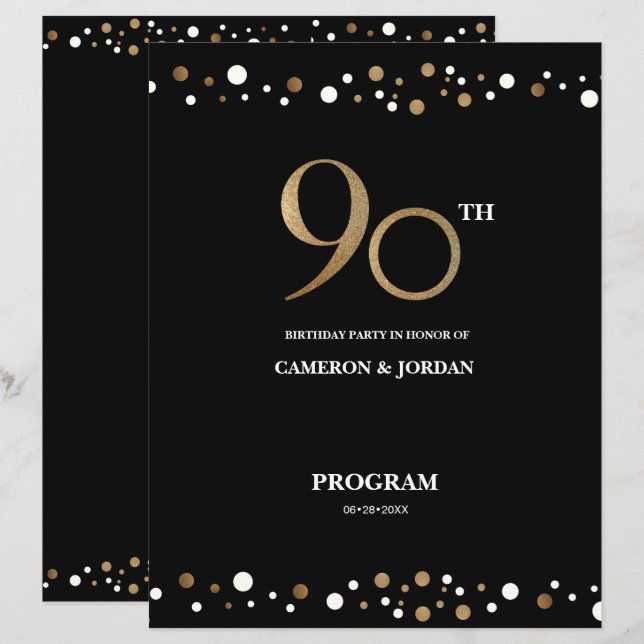 Lámina Foto personalizado Confetti Negro Oro cumpleaños 9 (Anverso / Reverso)