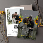 Lámina Foto rusa invitación a matrimonio presupuestal QR<br><div class="desc">Foto de moda overlay PRESUPUESTO invitación de boda asequible con escaneo de código qr para rsvp online y hermosos ramos de girasol en un oscuro fondo transparente. Ideal para su rústico campo de verano o otoño otoño elegante jardín al aire libre, granero o boda con temática de patio trasero. Personalízalo...</div>