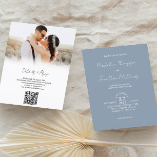Lámina Foto Rustic Dusty Blue Boda de presupuesto QR Códi