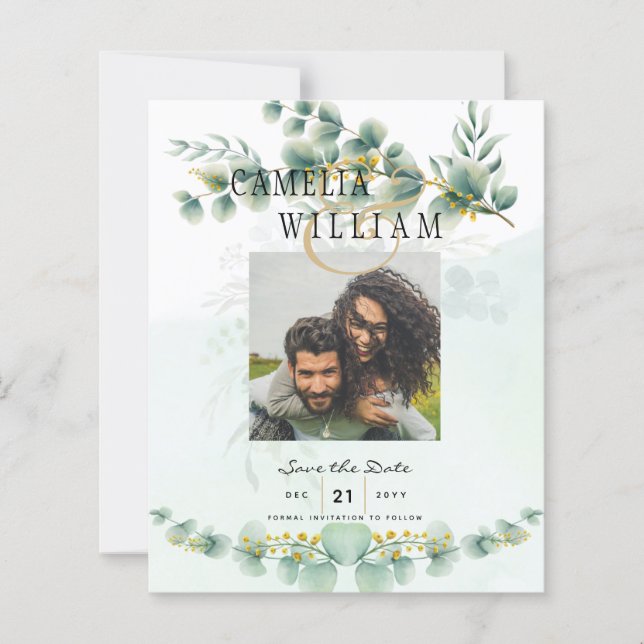 Lámina Foto Save the Dates Eucaluptus Gold Modern (Anverso)
