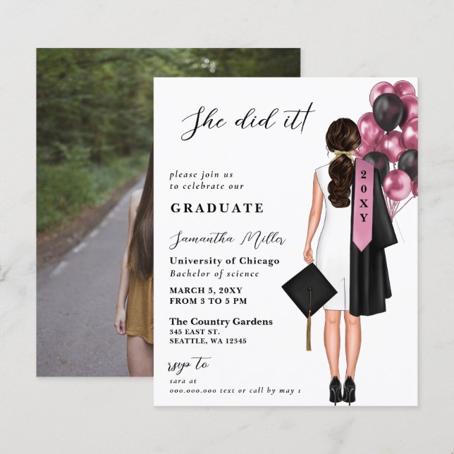 Lámina Foto Sencilla Y Rosa De Presupuesto Que Se Graduó (Anverso / Reverso)