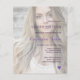 Lámina Foto violeta púrpura simple invitación dulce dieci