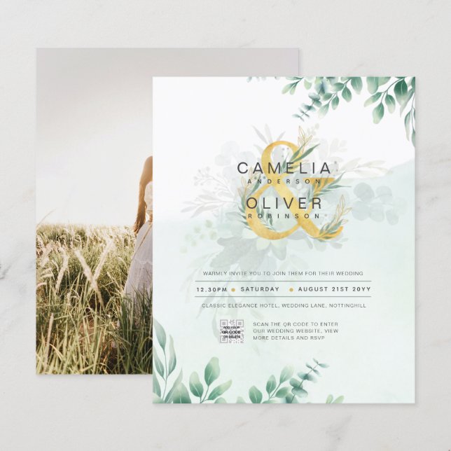 Lámina FOTOGRAFÍA DEL PRESUPUESTO Boda Invitación QR CÓDI (Anverso / Reverso)