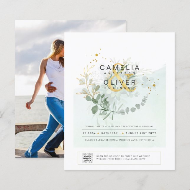 Lámina FOTOGRAFÍA DEL PRESUPUESTO Boda Invitación QR CÓDI (Anverso / Reverso)