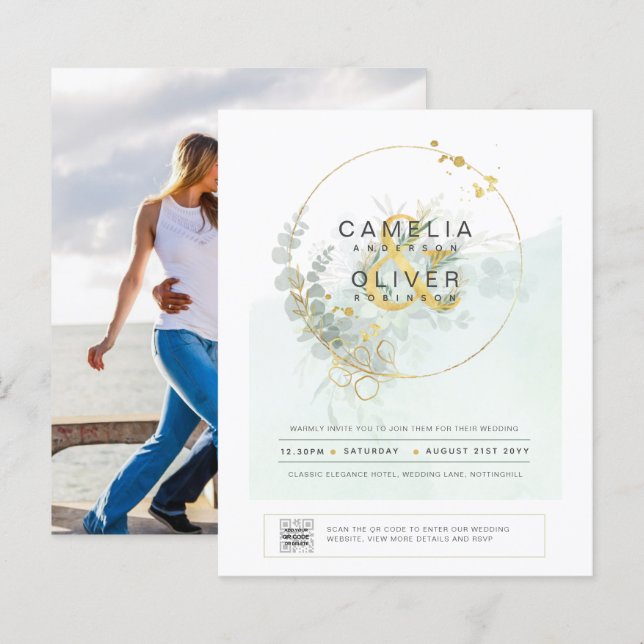 Lámina FOTOGRAFÍA DEL PRESUPUESTO Boda Invitación QR CÓDI (Anverso / Reverso)