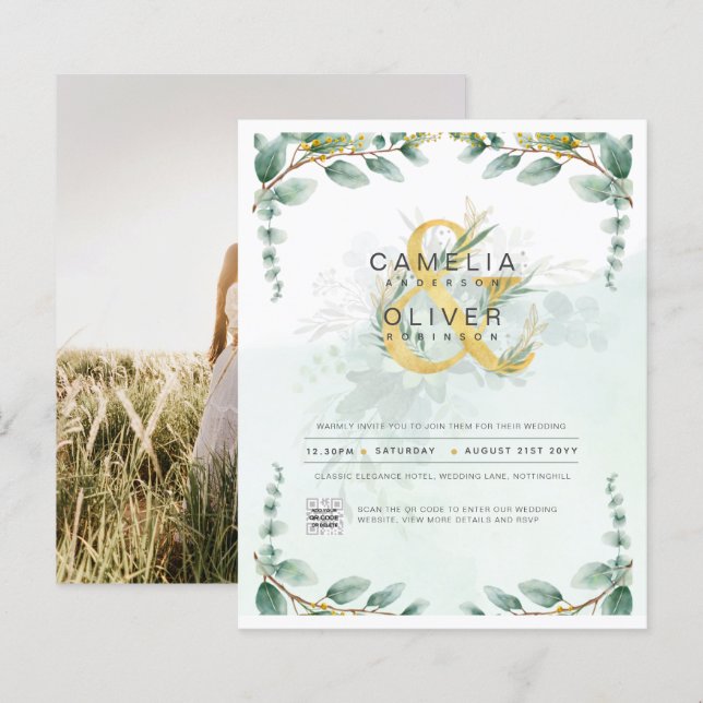Lámina FOTOGRAFÍA DEL PRESUPUESTO Boda Invitación QR CÓDI (Anverso / Reverso)