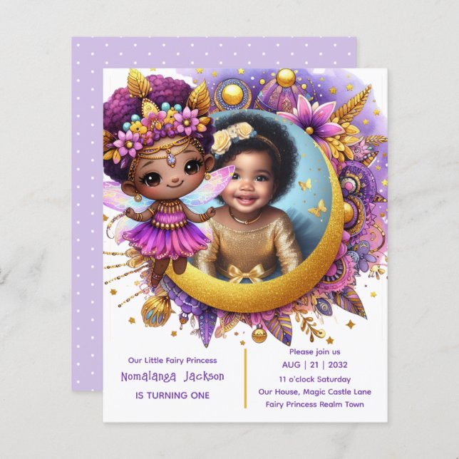 Lámina Fotos Cumpleaños Little Black Fairy African Purple (Anverso / Reverso)