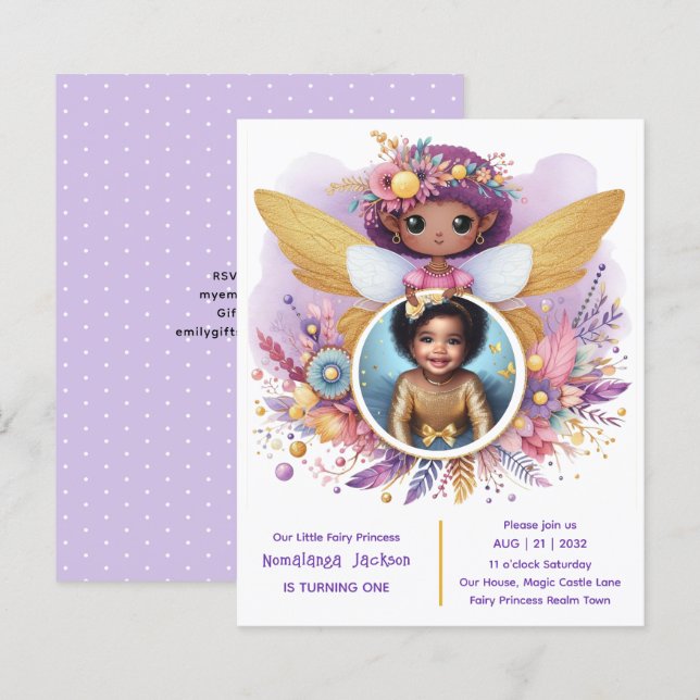 Lámina Fotos Cumpleaños Little Black Fairy African Purple (Anverso / Reverso)