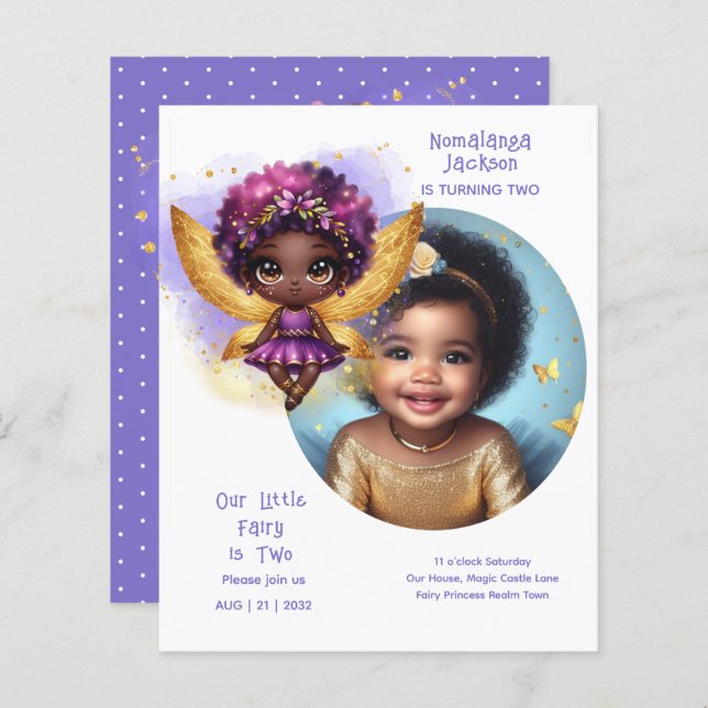 Lámina Fotos Cumpleaños Little Black Fairy Purple Gold