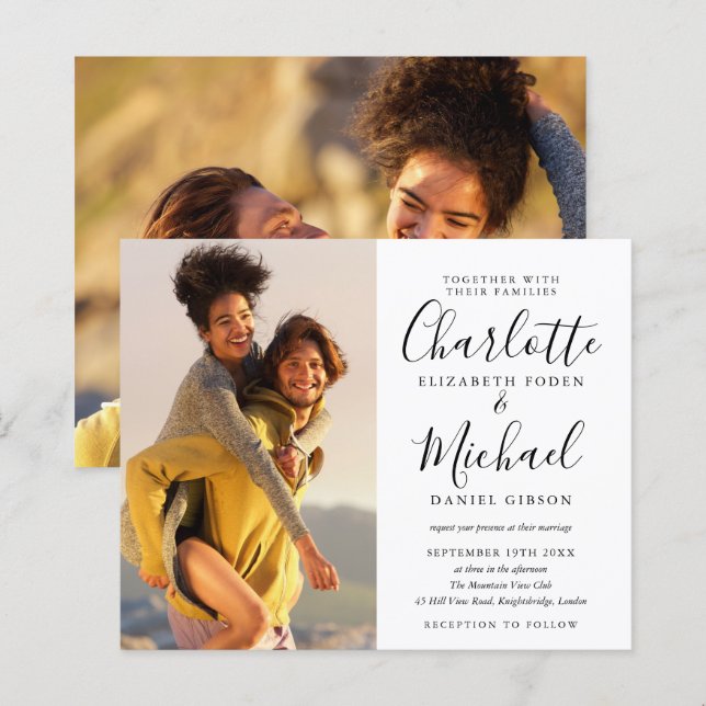 Lámina Fotos en blanco y negro para invitación de boda ec (Anverso / Reverso)