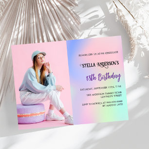 Lámina Fotos holográficas rosadas cumpleaños de presupues