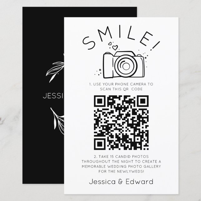 Lámina Fotos memorables Código Qr Moda negra Boda moderno (Anverso / Reverso)