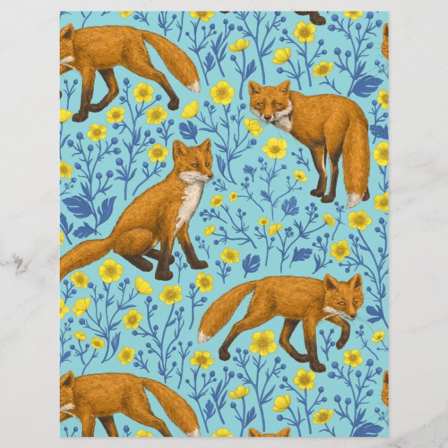 Lámina Foxes y mariposas en azul de la piscina (Anverso)