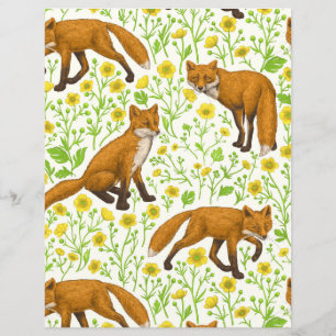 Lámina Foxes y mariposas en blanco natural