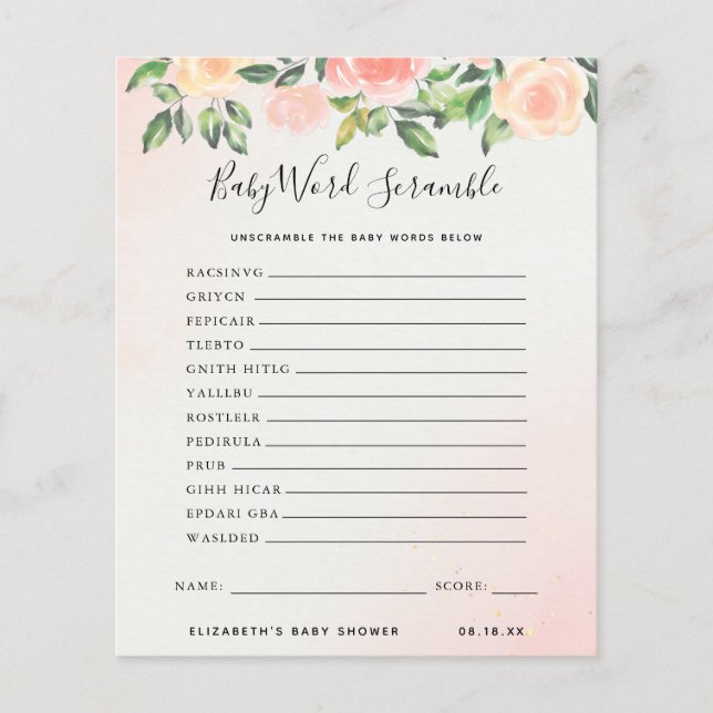 Lámina Fragmento de palabras del bebé | Juego Baby Shower (Anverso)