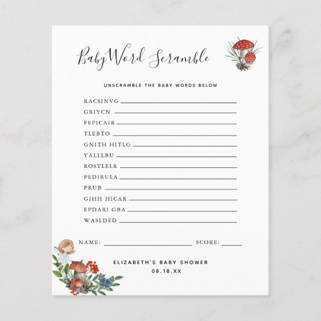 Lámina Fragmento de palabras del bebé | Juego Baby Shower (Anverso)