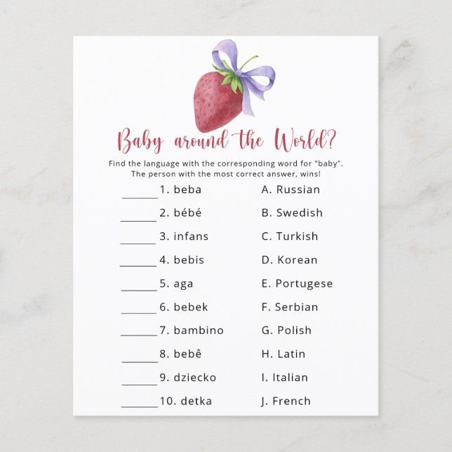 Lámina Fresa - Bebé en el juego mundial (Anverso)