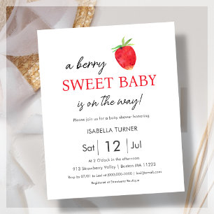 Lámina Fresa   Invitación a Baby Shower de Berry Sweet
