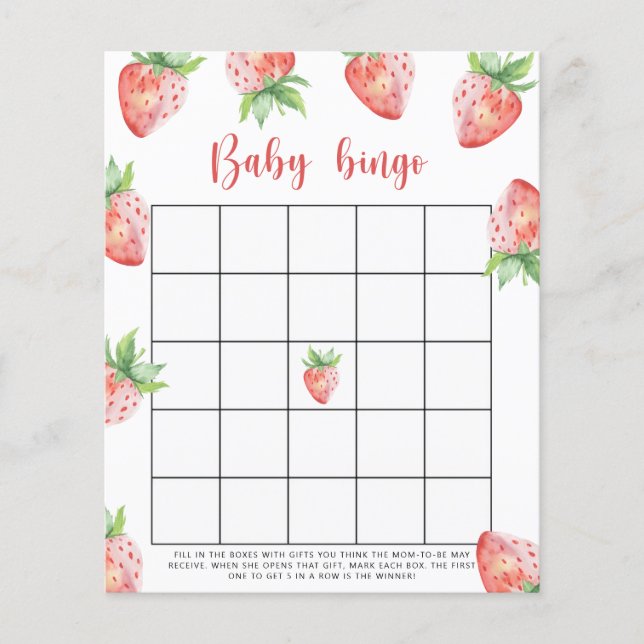 Lámina Fresa - juego de bingo para la ducha de bebé (Anverso)