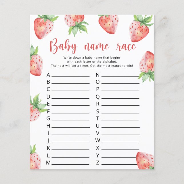 Lámina Fresa - Juego de carreras de nombres de bebé (Anverso)