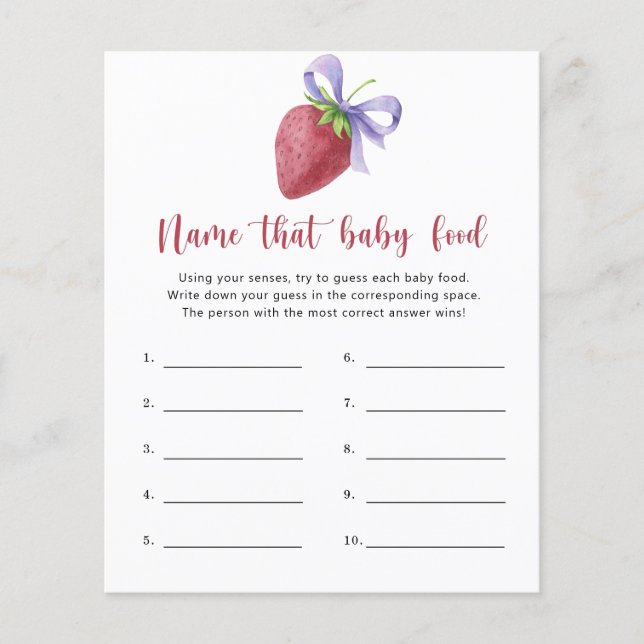 Lámina Fresa - Nombra a ese bebé juego de la ducha de ali (Anverso)