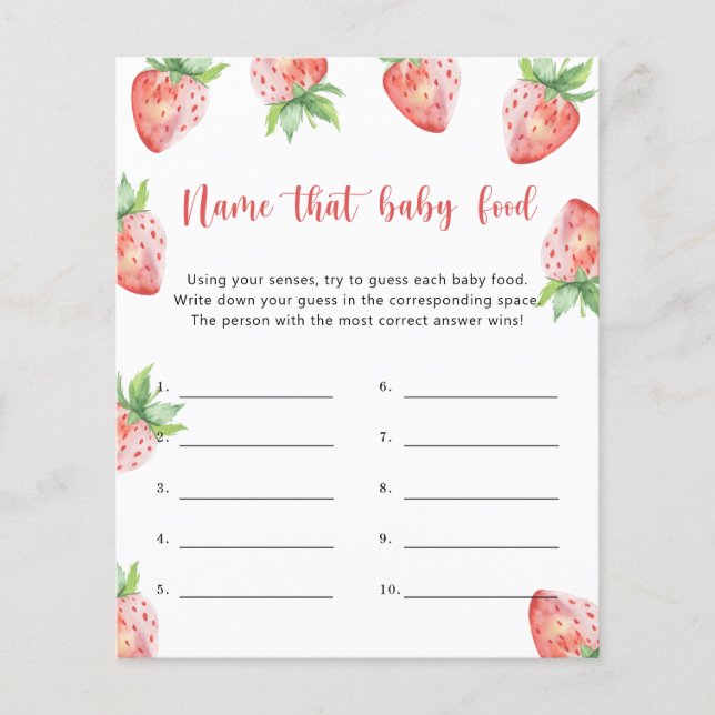 Lámina Fresa - Nombra a ese bebé juego de la ducha de ali (Anverso)