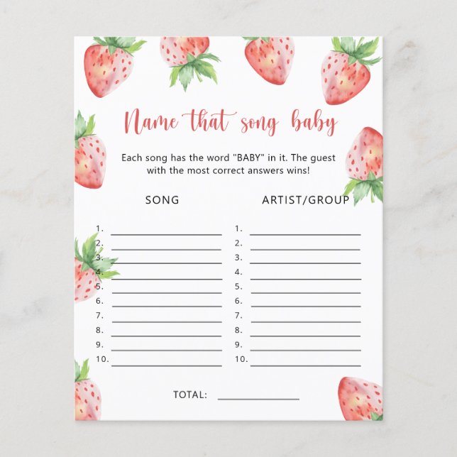 Lámina Fresa - Nombra esa canción del bebé (Anverso)