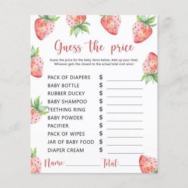 Lámina Fresas - ¡Adivina el precio! Juego (Anverso)