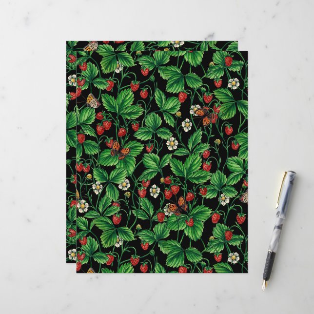 Lámina Fresas silvestres en negro (Anverso/Reverso In Situ)