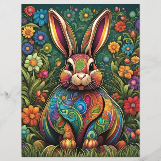 Lámina Frohe Ostern - Osterhase in Blumen 2 (Anverso)