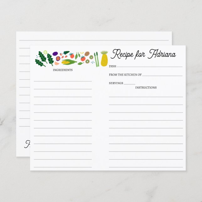 Lámina Fruit Veggies CUSTOM Bridal Shower Recipe Card (Anverso / Reverso)