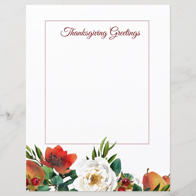 Lámina Frutos y flores Acción de Gracias Stationery (Anverso)