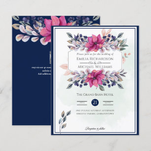 Lámina Fucsia Rosa Azul Marino Floral Chic Boda