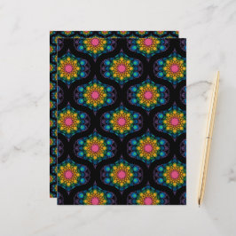 Lámina Fuente arcoíris floral Mandala 1970 Retro Ogee