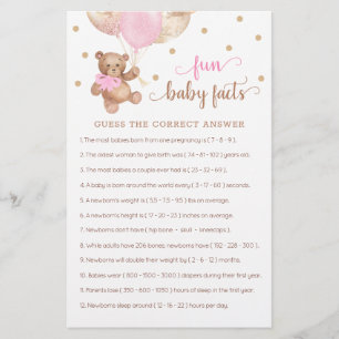 Lámina Fun Baby Facts Game Baby Shower Teddy Bear