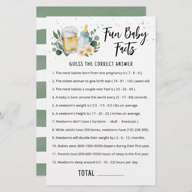 Lámina Fun Baby Facts Juego Greenerenery Bebé se está pre (Anverso / Reverso)