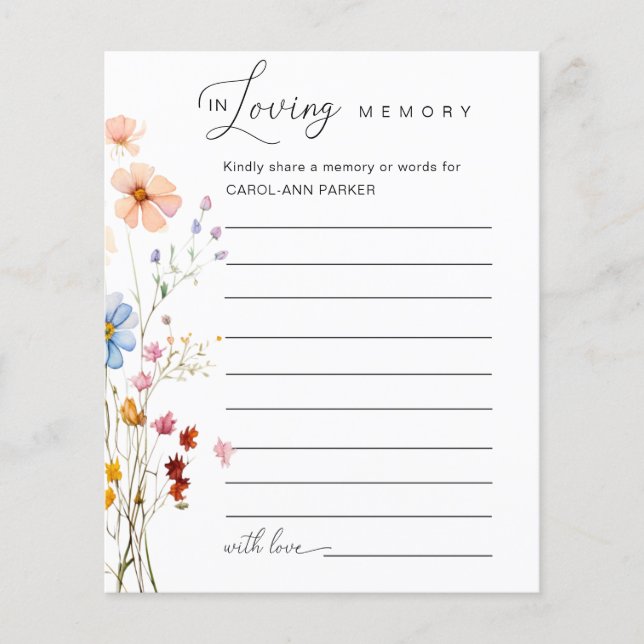 Lámina Funeral de Flor Silvestre "In Love Memory" (Anverso)