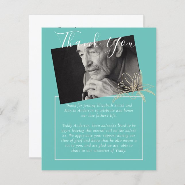 Lámina Funeral de Presupuestos Gracias Foto Verde azulada (Anverso / Reverso)