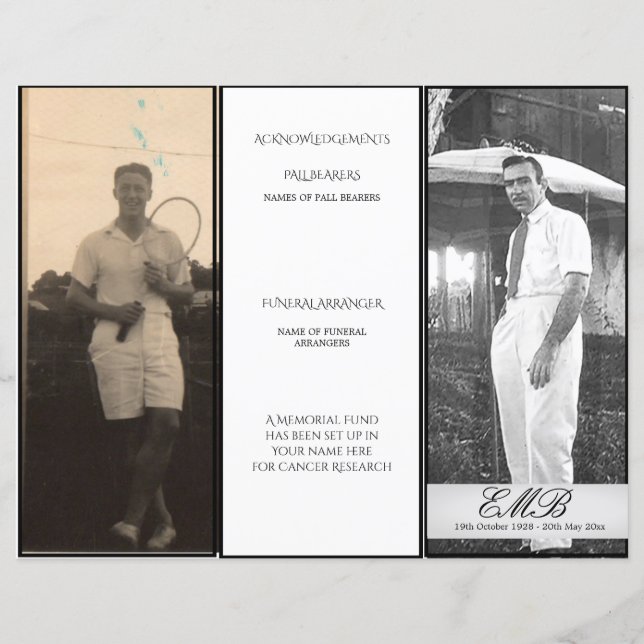 Lámina Funeral Simple Elegante Foto Orden de Ceremonia (Anverso)