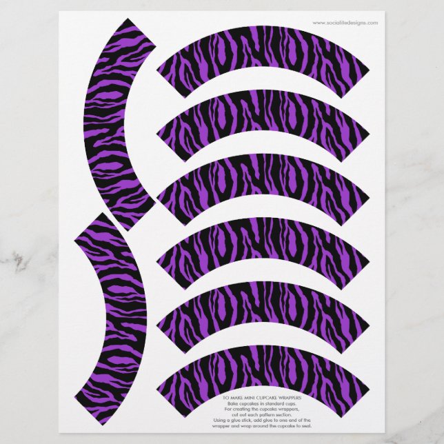 Lámina Funky Zebra Print Purple Mini Cupcake Wraps (Anverso)