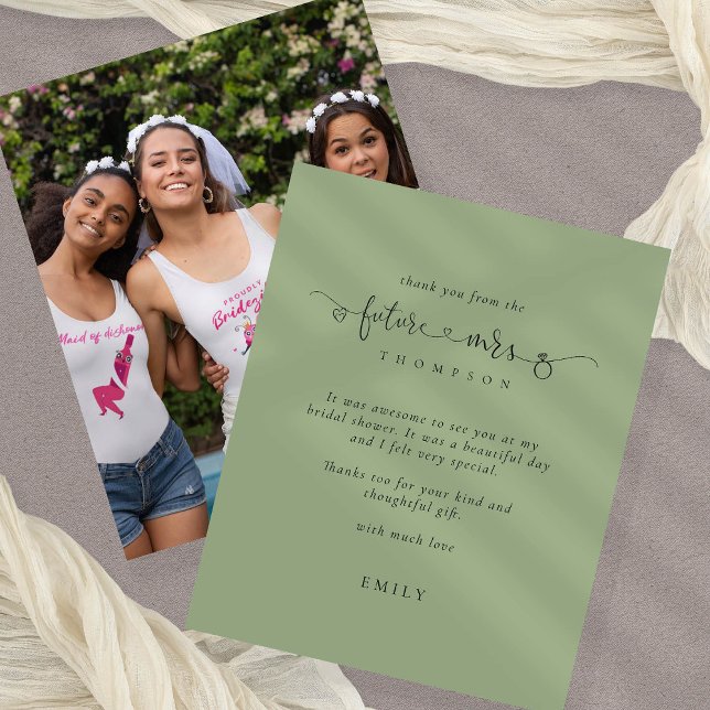 Lámina Futuro de presupuesto Sra. Foto Bridal Shower Sage (budget price smaller 4.5 x 5.6" thank you)