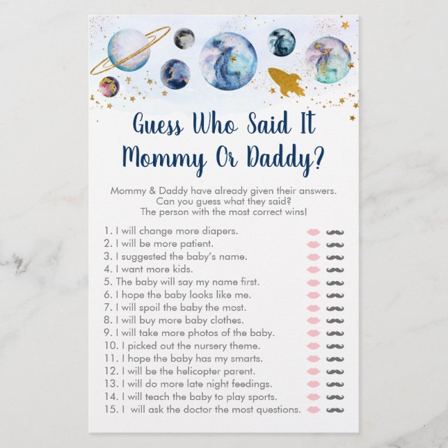 Lámina Galaxy Blue Gold Space Adivinan Quién Dijo El Jueg (Anverso)