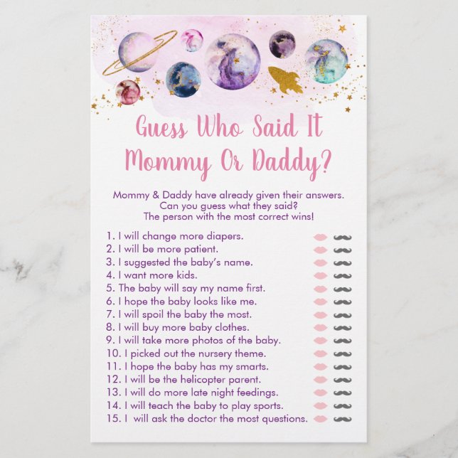 Lámina Galaxy Pink Gold Space Adivinan Quién Lo Dijo (Anverso)