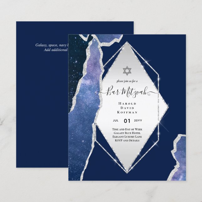 Lámina Galaxy Starry Night BAR MITZVAH Agate Invitación (Anverso / Reverso)